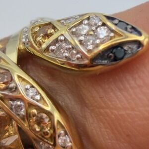 Vtg Djoy Sterling Silver Snake Ring Yellow Saphire Diamond Spinel 18k Vermeil